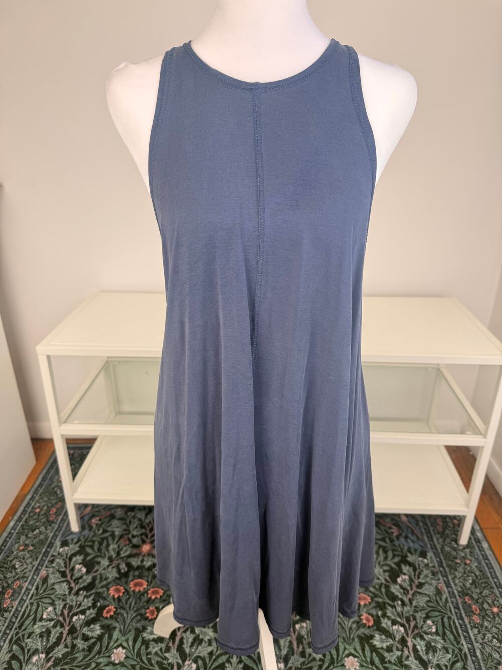 Silence + Noise Womens Sleeveless Swing Ribbed Knit A-Line Midi Blue Dress Small